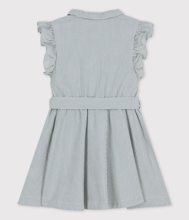 Vestido sin mangas de tejido milrayas org&aacute;nico para ni&ntilde;a verde/blanco