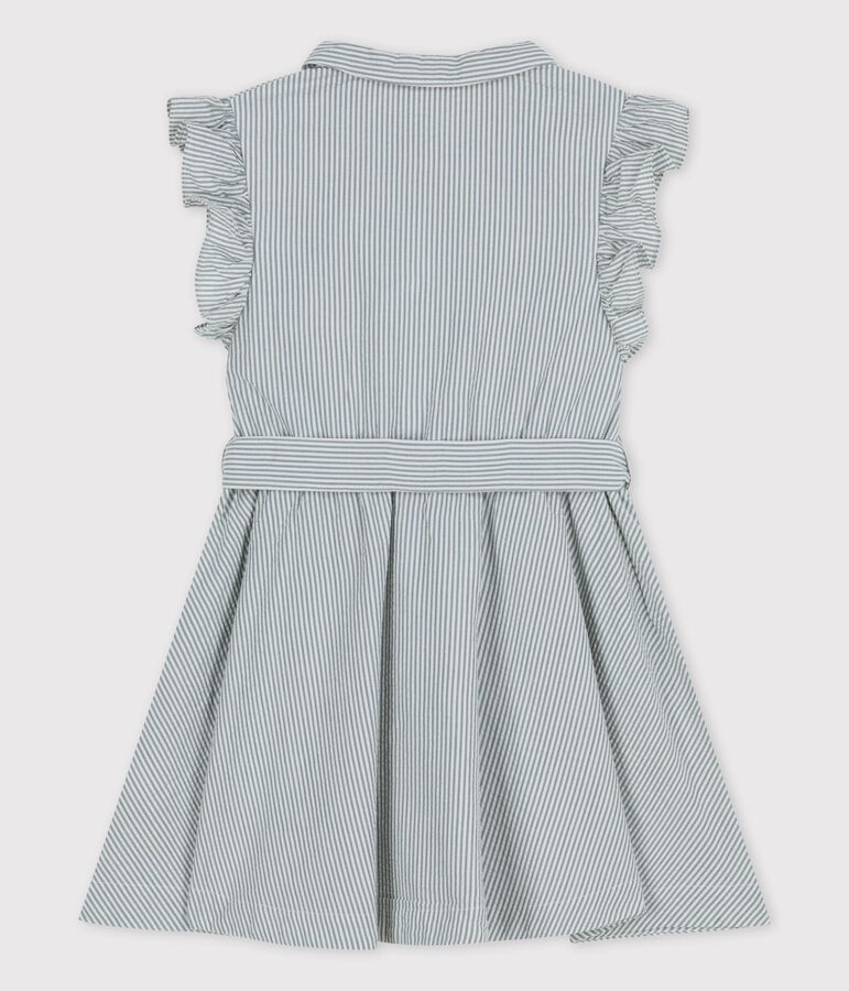 Vestido sin mangas de tejido milrayas org&aacute;nico para ni&ntilde;a azul BRUT/blanco MARSHMALLOW