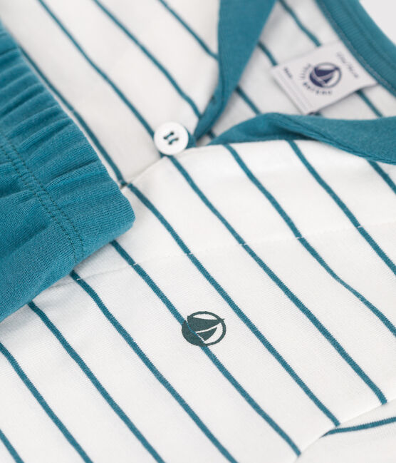 Conjunto de dos piezas de algodón con camiseta a rayas y pantalón corto liso para bebé verde MARSHMALLOW/ DRAGONFLY