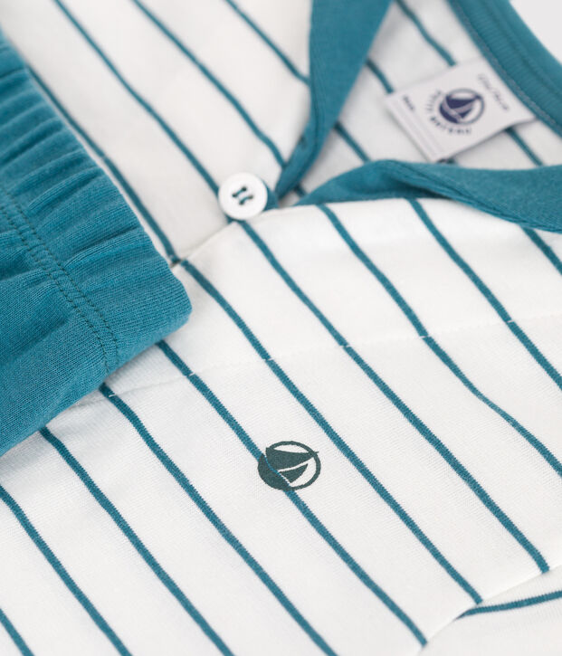 Conjunto de dos piezas de algod&oacute;n con camiseta a rayas y pantal&oacute;n corto liso para beb&eacute; verde/verde