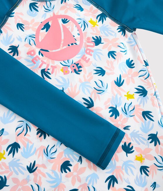 Camiseta anti-uv reciclada de niña azul MYKONOS/crudo MULTICO