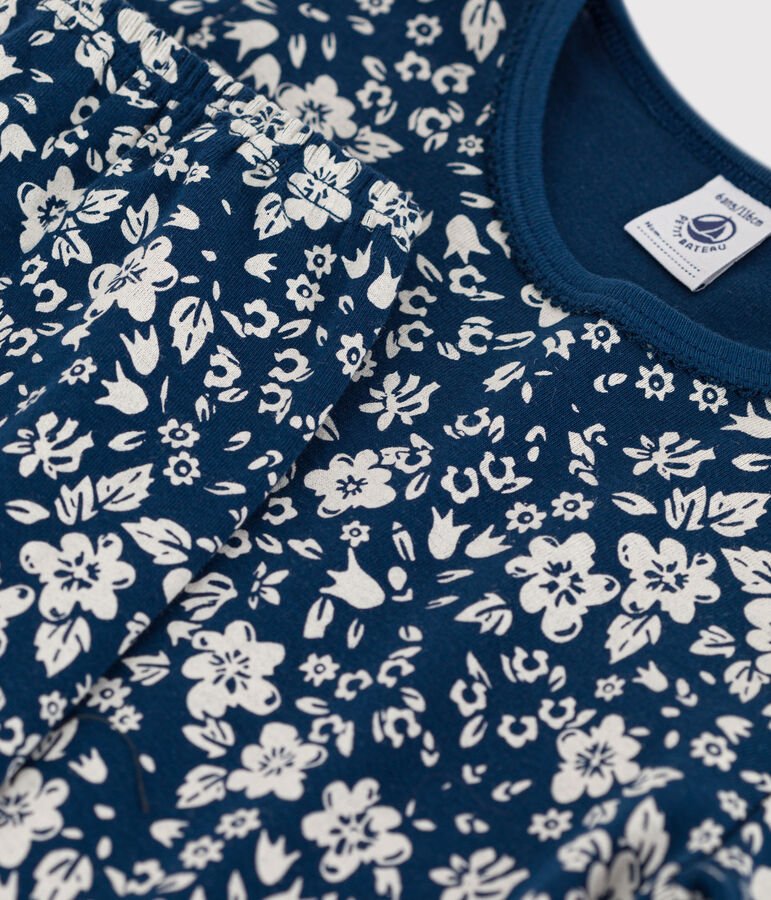 Pijama de algod&oacute;n con flor para ni&ntilde;a azul/blanco