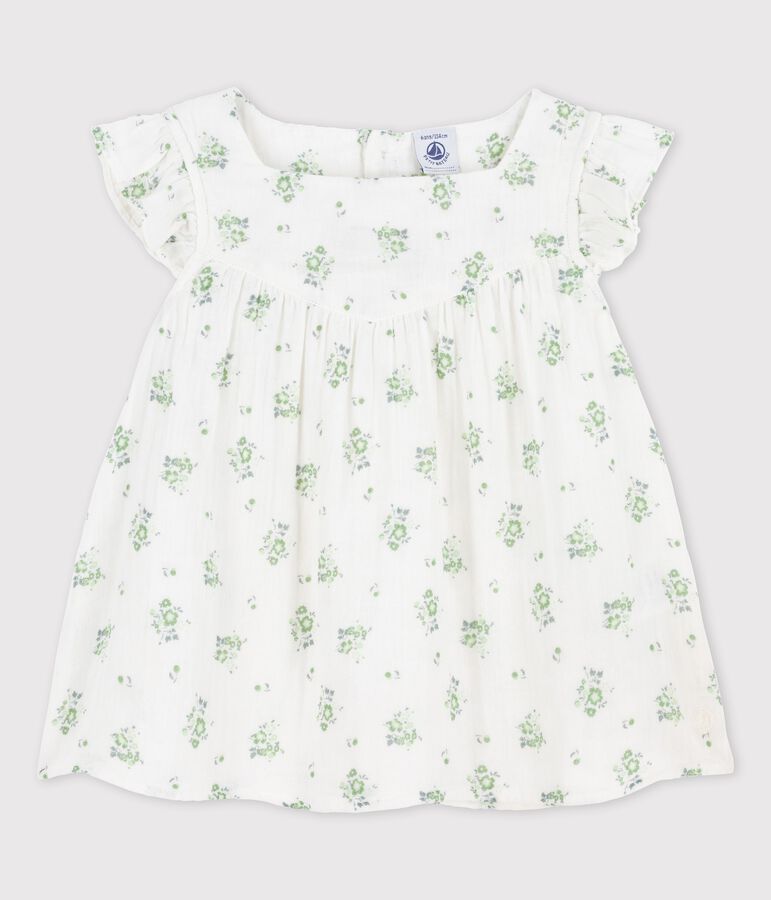 Blusa estampada de gasa de algod&oacute;n org&aacute;nico de ni&ntilde;a blanco/multicolor
