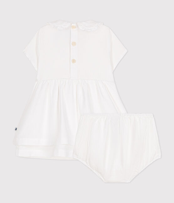 Vestido y pololo de piqué de algodón para bebé blanco ECUME