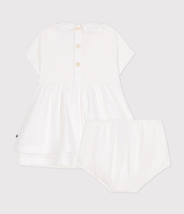 Vestido y pololo de piqu&eacute; de algod&oacute;n para beb&eacute; blanco