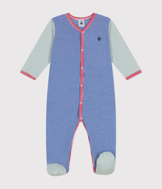 Pijama de algod&oacute;n a rayas para beb&eacute; azul/blanco