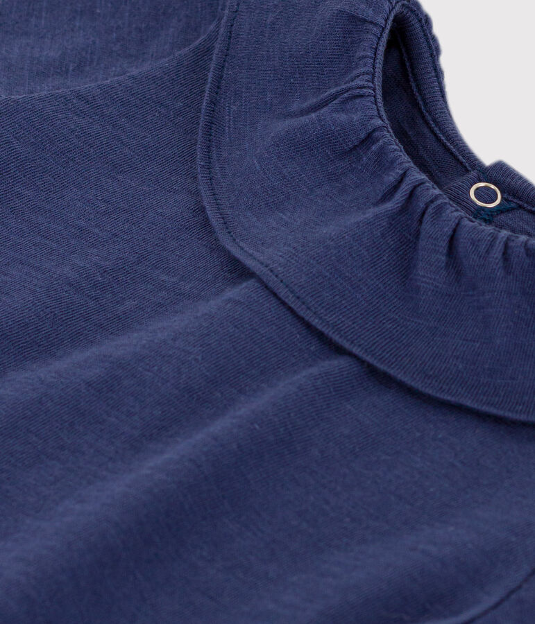 Blusa de punto flameado de manga corta para beb&eacute; azul