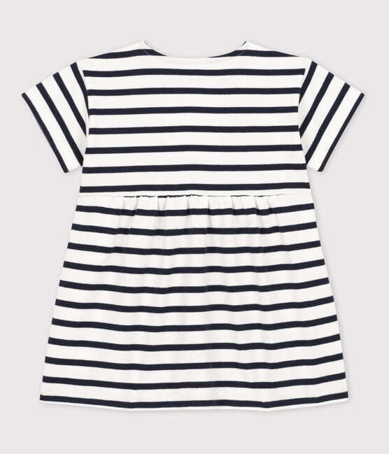 Polo de manga corta a rayas marineras de jersey para bebé blanco MARSHMALLOW/azul SMOKING