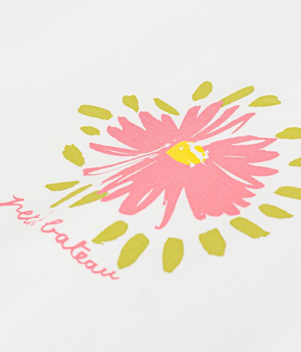 Camiseta de algod&oacute;n de manga corta con estampado de flor para beb&eacute; blanco
