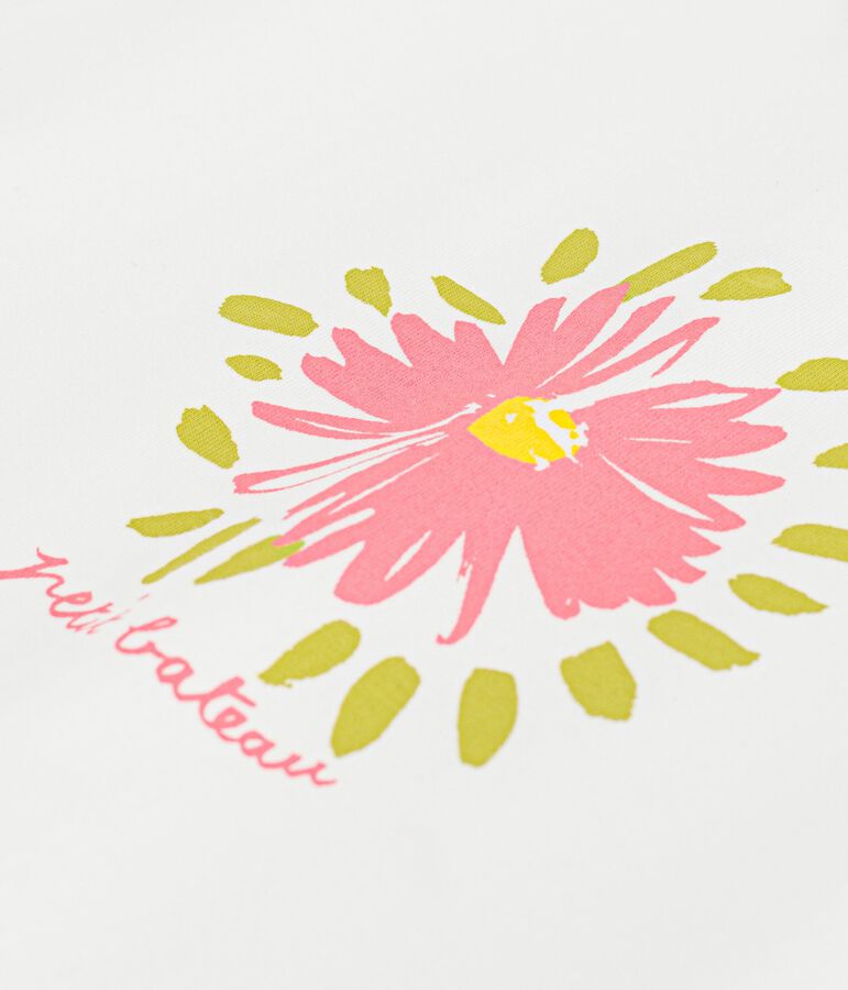 Camiseta de algod&oacute;n de manga corta con estampado de flor para beb&eacute; blanco