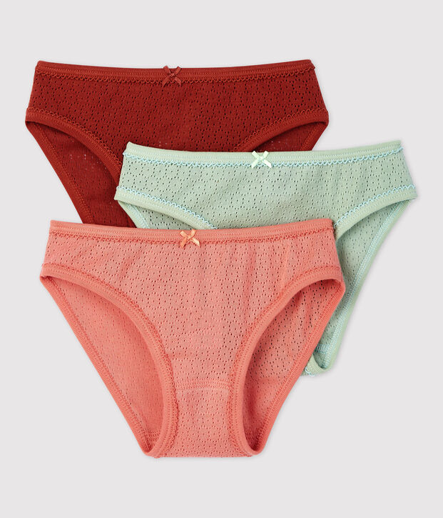 Juego de 3 braguitas lisas caladas de algod&oacute;n de ni&ntilde;a multicolor
