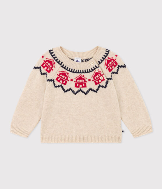 Jersey de jacquard de lana y algodón para bebé beige MONTELIMAR/blanco MULTICO