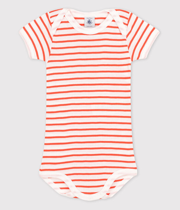 Bodi de manga corta de beb&eacute; ni&ntilde;a blanco/naranja