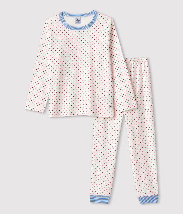 Pijama con motivos de algod&oacute;n org&aacute;nico infantil unisex blanco/rojo