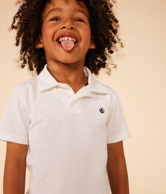Polo de manga corta de algodón para niño blanco MARSHMALLOW