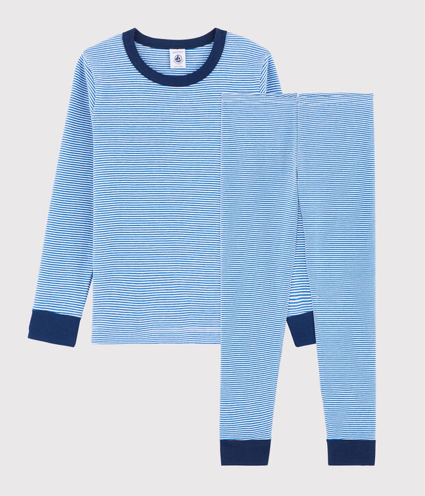 Pijama de mil rayas azul de ni&ntilde;o peque&ntilde;o de punto azul/blanco