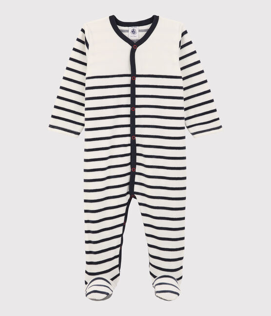 Pijama de terciopelo para bebé blanco MARSHMALLOW/azul SMOKING