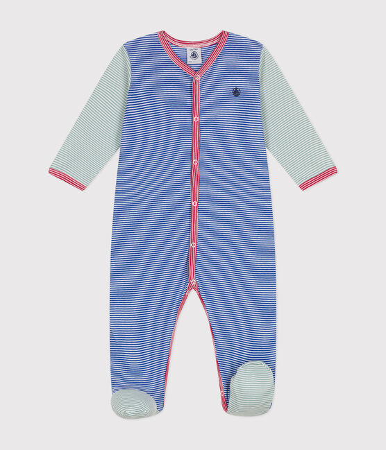 Pijama de algodón a rayas para bebé azul CALVIN/ MARSHMALLOW