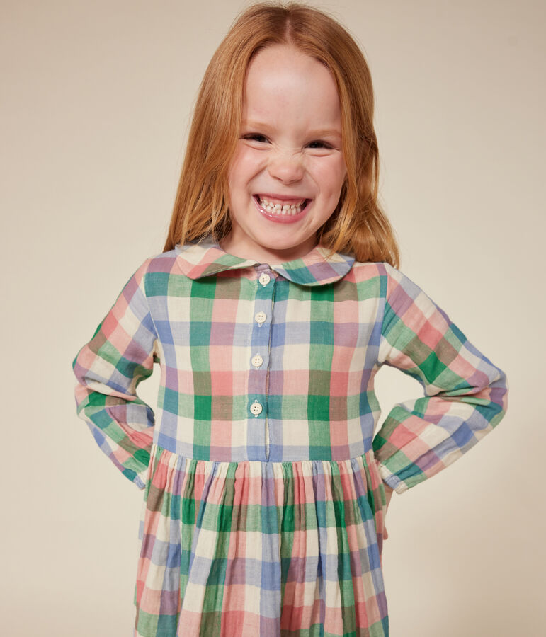 Vestido de gasa de algod&oacute;n de manga larga para ni&ntilde;a crudo/multicolor