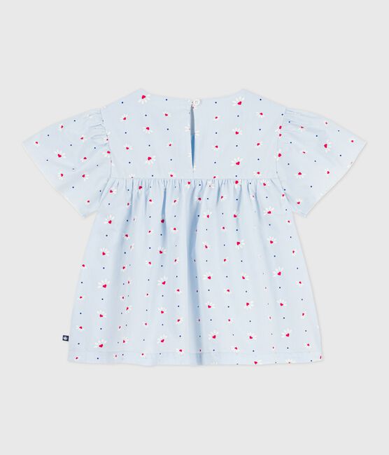 Blusa infantil de manga corta de popelina de algodón estampada azul FRAICHEUR/blanco MULTICO