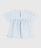 Blusa infantil de manga corta de popelina de algodón estampada azul FRAICHEUR/blanco MULTICO
