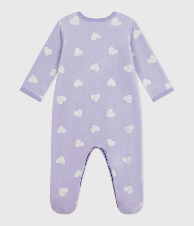 Pijama de terciopelo con estampado de corazones para beb&eacute; violeta/blanco