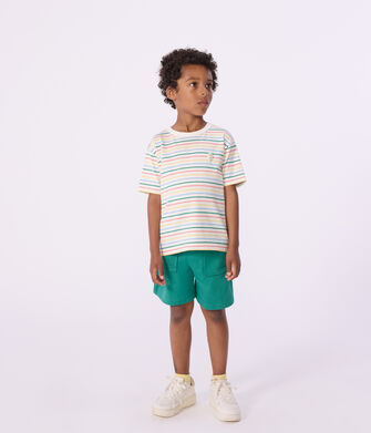 Camiseta infantil de manga corta de algod&oacute;n a rayas