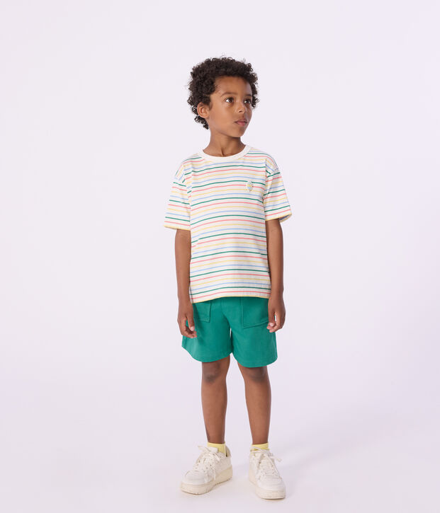Camiseta infantil de manga corta de algod&oacute;n a rayas blanco/multicolor