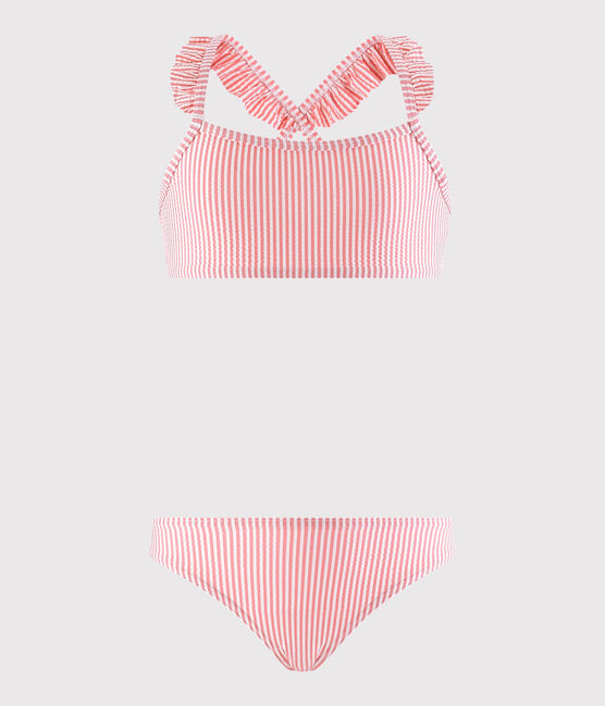 Traje de baño 2 piezas reciclado de niña rosa GRETEL/blanco MARSHMALLOW