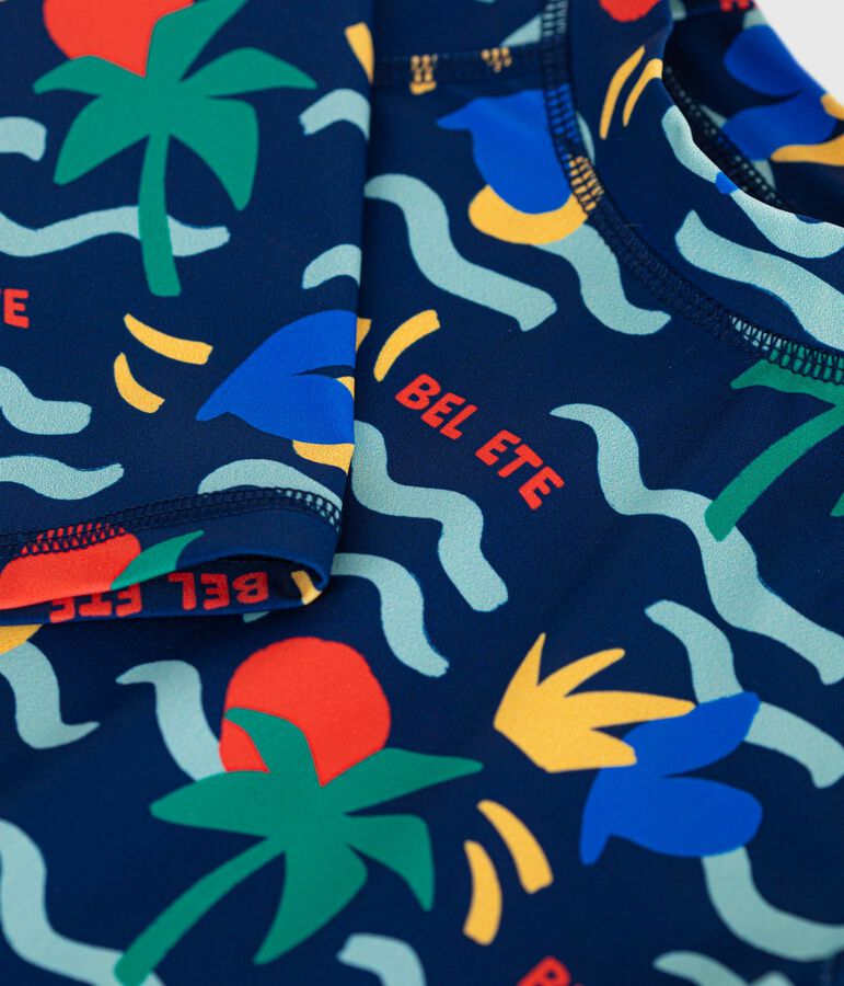 Camiseta infantil de ba&ntilde;o estampada de manga larga con protecci&oacute;n frente a los rayos UV azul/multicolor