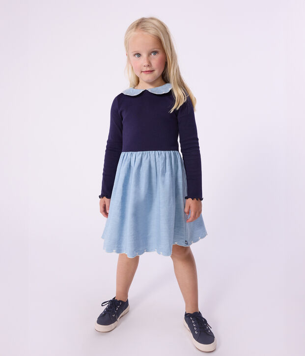 Vestido infantil de manga larga de dos materiales con algod&oacute;n SOIR