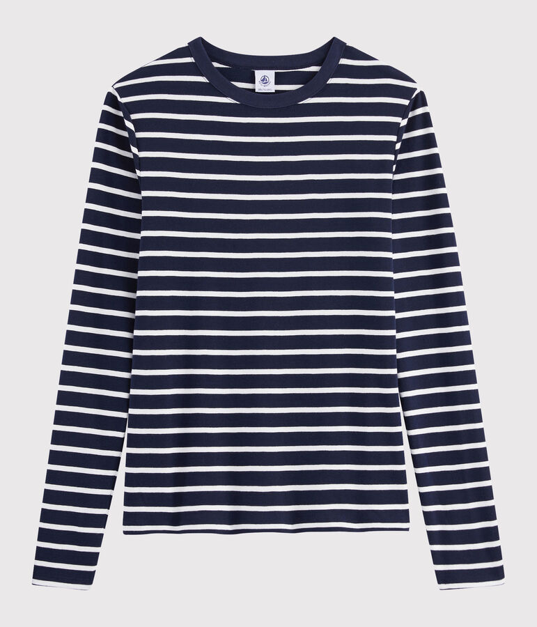 Camiseta ic&oacute;nica con cuello redondo para mujer azul/blanco