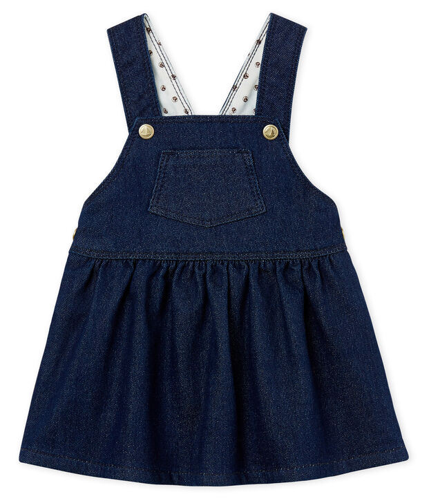 Vestido peto de tela efecto vaquero para beb&eacute; ni&ntilde;a azul/beige