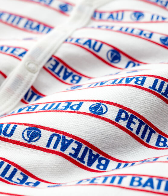 Pijama enterizo sin pies Petit Bateau de bebé de algodón blanco MARSHMALLOW/blanco MULTICO
