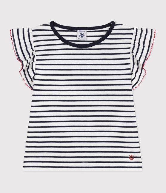 Camiseta infantil de manga corta de algodón con rayas blanco MARSHMALLOW/azul SMOKING