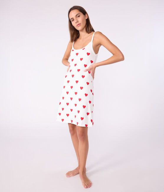 Camisón de algodón para mujer blanco MARSHMALLOW/rojo TERKUIT