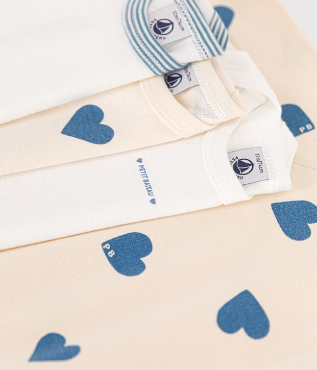 Estuche de pijama y 3 bodis con corazones azules para beb&eacute; multicolor