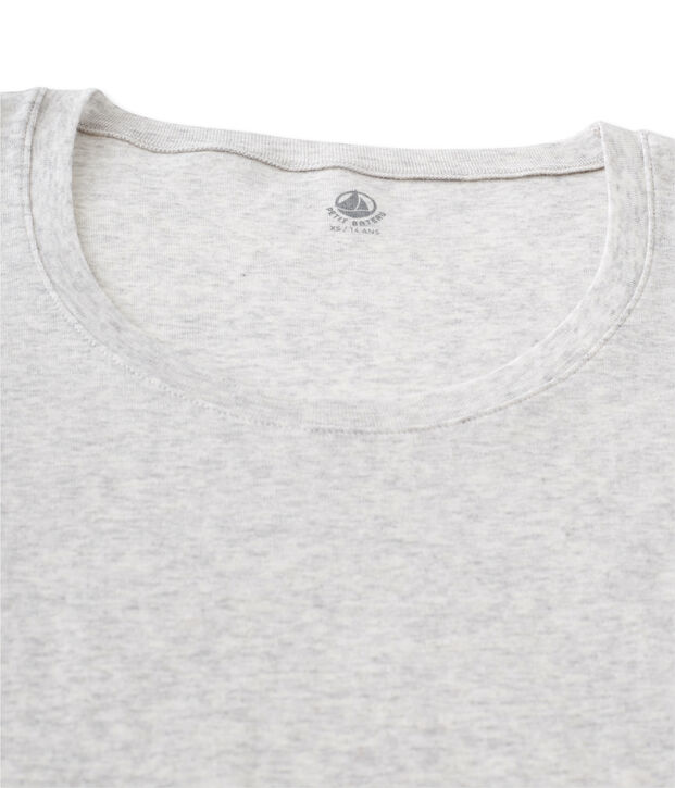 T-shirt femme manches longues col danseuse en coton l&eacute;ger gris