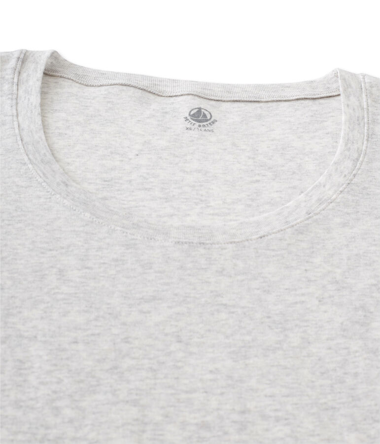 T-shirt femme manches longues col danseuse en coton l&eacute;ger gris