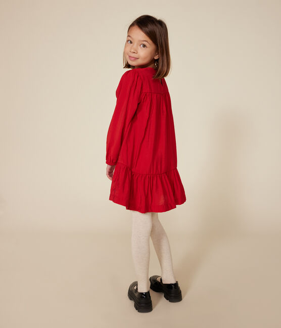 Vestido de manga larga de tela para niña rojo AURORA