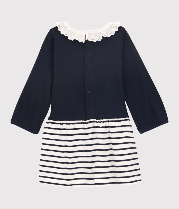 Vestido de manga larga para beb&eacute; ni&ntilde;a blanco/azul