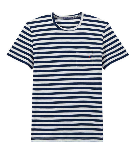 Camiseta de rayas bicolor para hombre azul MEDIEVAL/blanco MARSHMALLOW