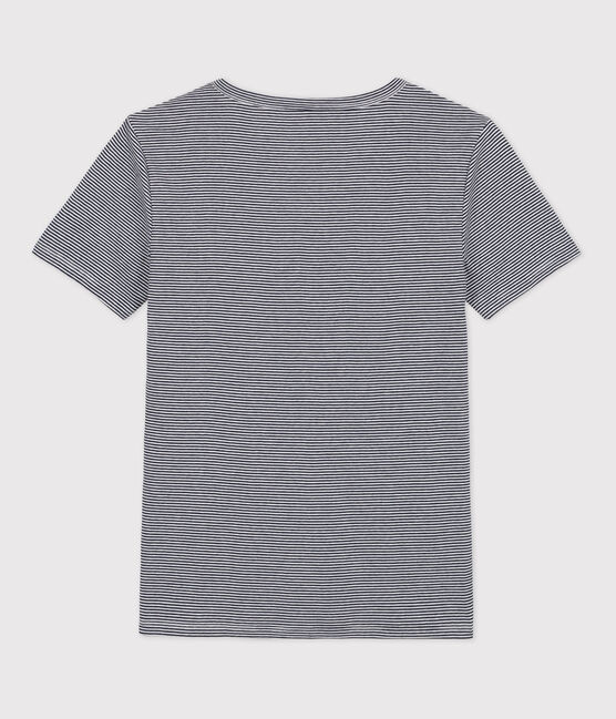 Camiseta ICONICA de algodón con cuello de pico para mujer azul SMOKING/blanco MARSHMALLOW