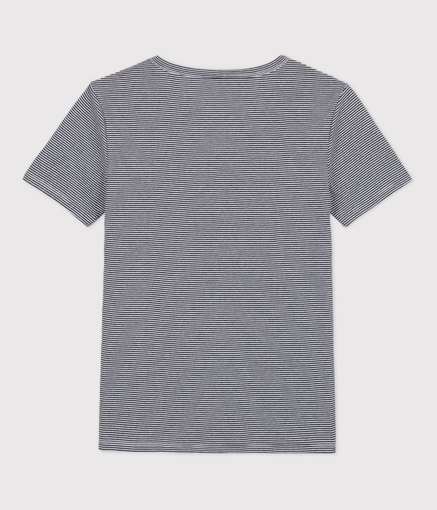 Camiseta ICONICA de algod&oacute;n con cuello de pico para mujer azul/blanco