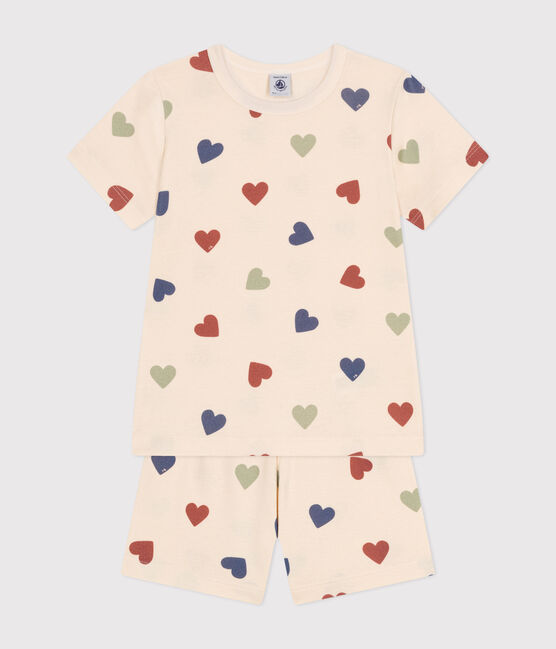 Pijama corto infantil de algodón con estampado de corazón blanco AVALANCHE/ MULTICO