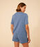 Pijama con pantalón corto y camiseta lisa de algodón calado para mujer azul BEACH