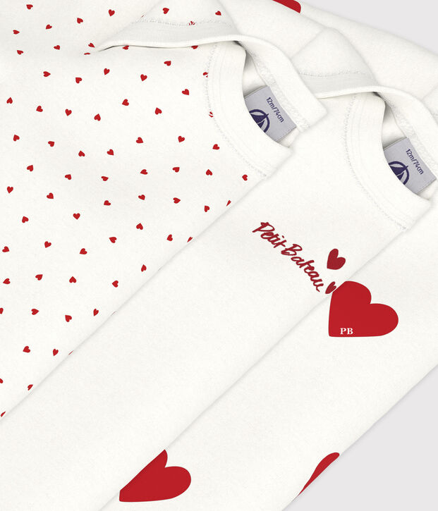 Juego de 3 bodys de manga larga con corazones para beb&eacute; de algod&oacute;n multicolor