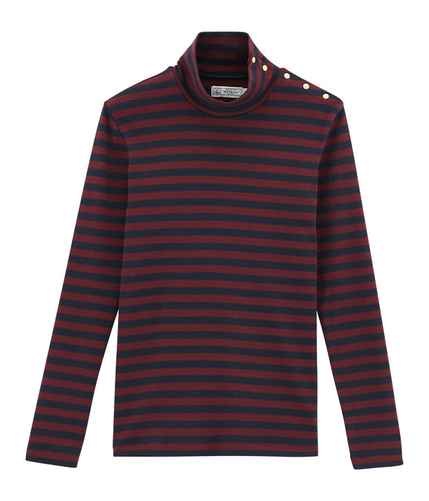 Camiseta de cuello alto para mujer azul/rojo