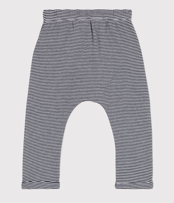 Pantalón de algodón ecológico de bebé azul SMOKING/blanco MARSHMALLOW