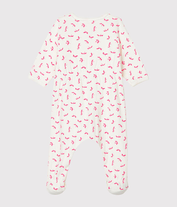 Bodyjama de tela t&uacute;bica para beb&eacute; de ni&ntilde;a blanco/rosa
